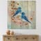 Designart - Two Blue Birds Sitting On A Branch With Berries - Traditional Print on Natural Pine Wood